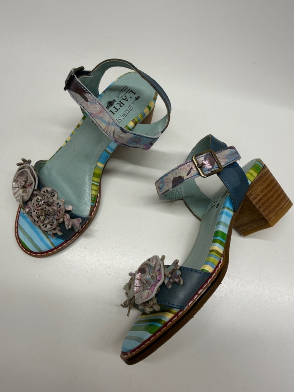 L’Artiste By Spring Step Aradya Leather Sandals Shoes Block Heel Colorful Size 5
